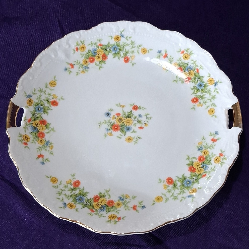 Vintage Lefton Summer Flowers Handled Dish 1906 Patterned Plate